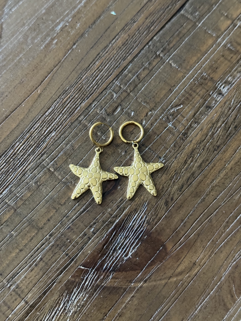 Gold Starfish Hoop Drop Earrings